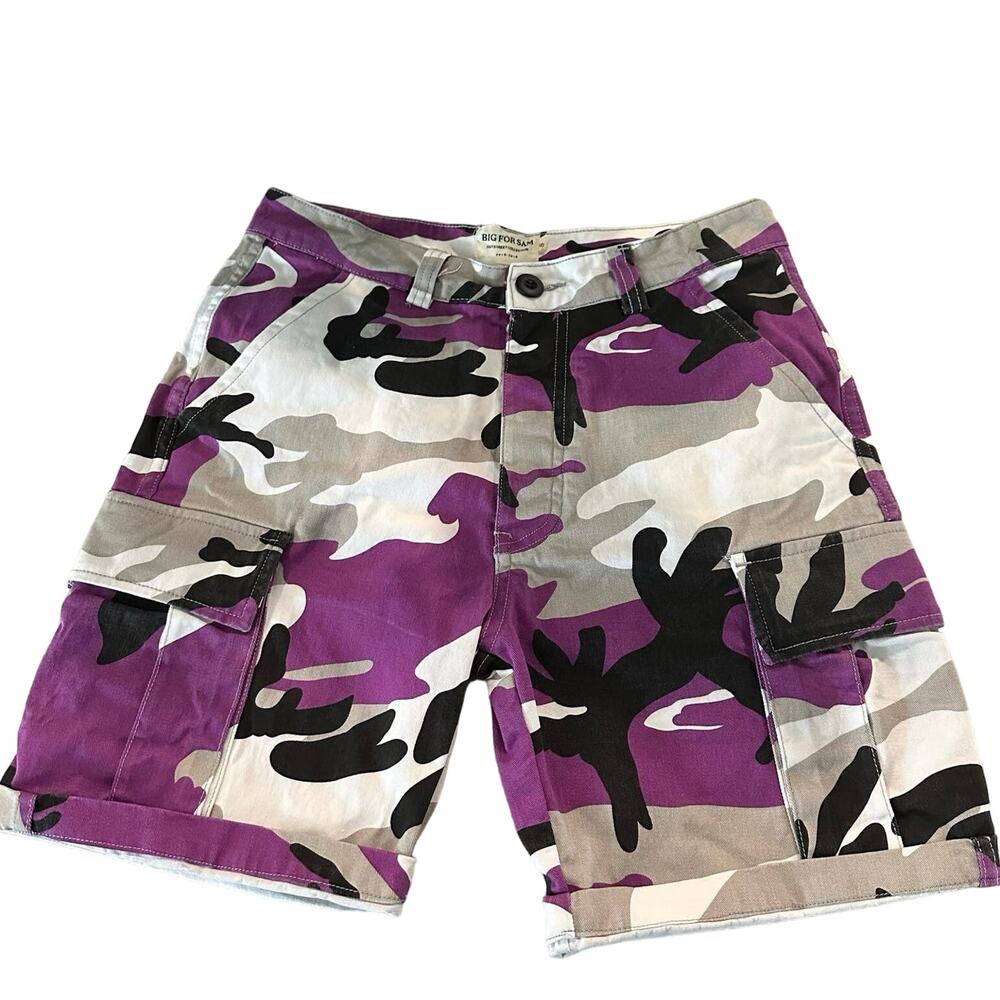 Big for Sam Mens Size Small Cargo‎ Shorts Purple Tan Camo Print Pockets